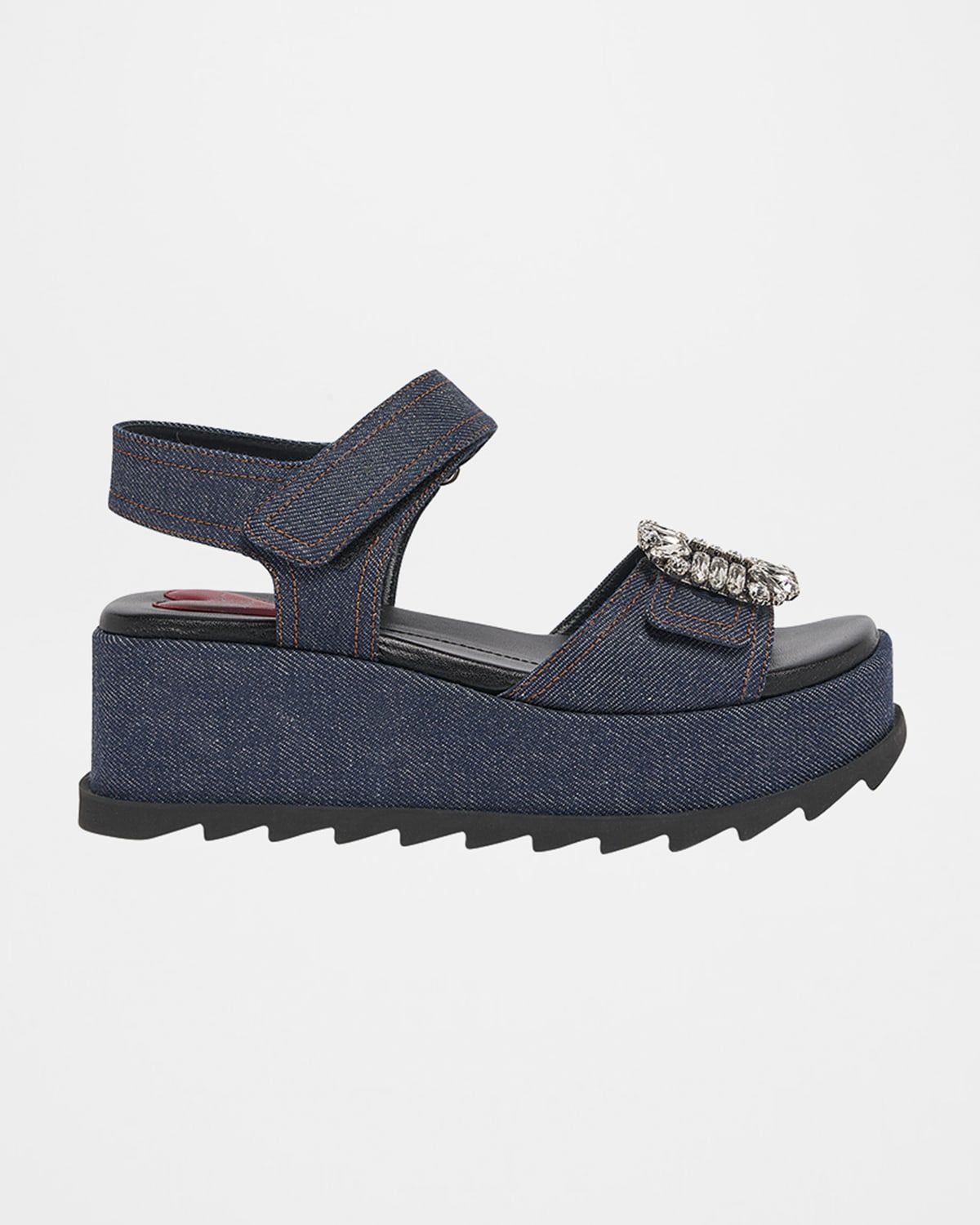 Denim Strass Wedge Sandals