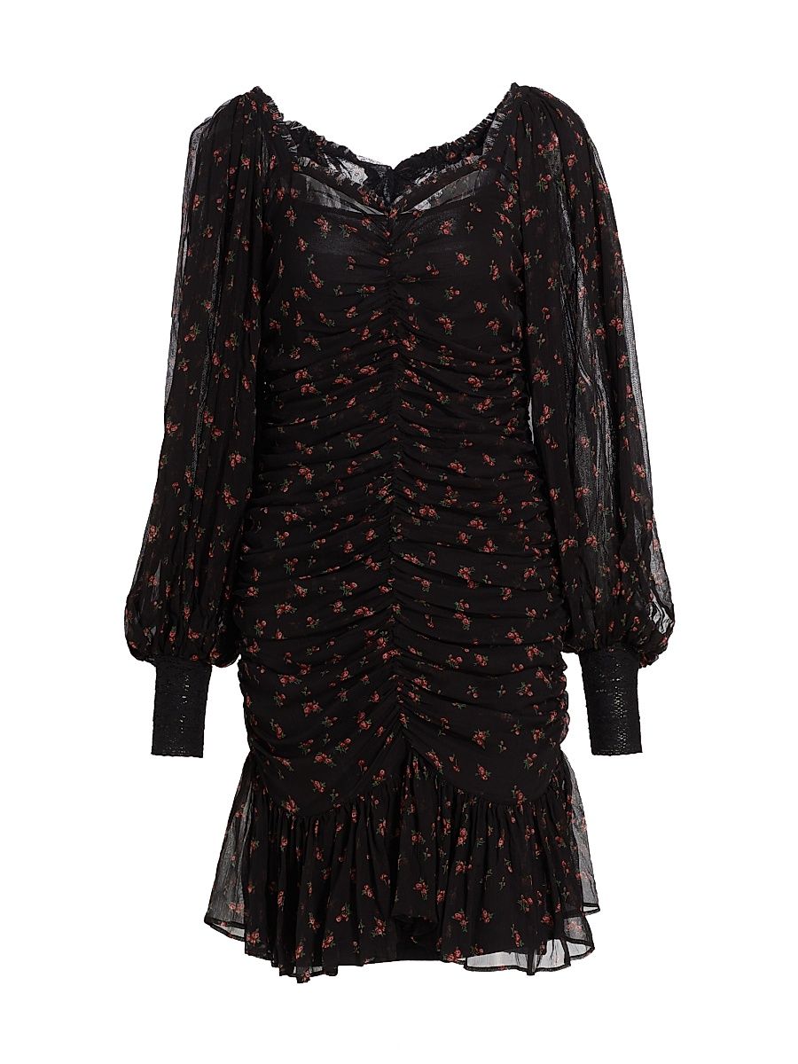 Women's Floral Ruched Minidress - Petite Flowers - Size Large