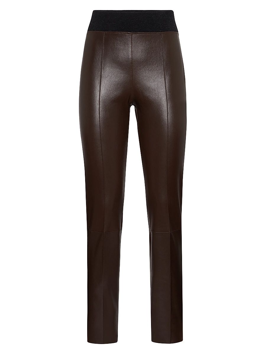 Women's Stretch Nappa Leather Leggings - Rust Brown - Size 00