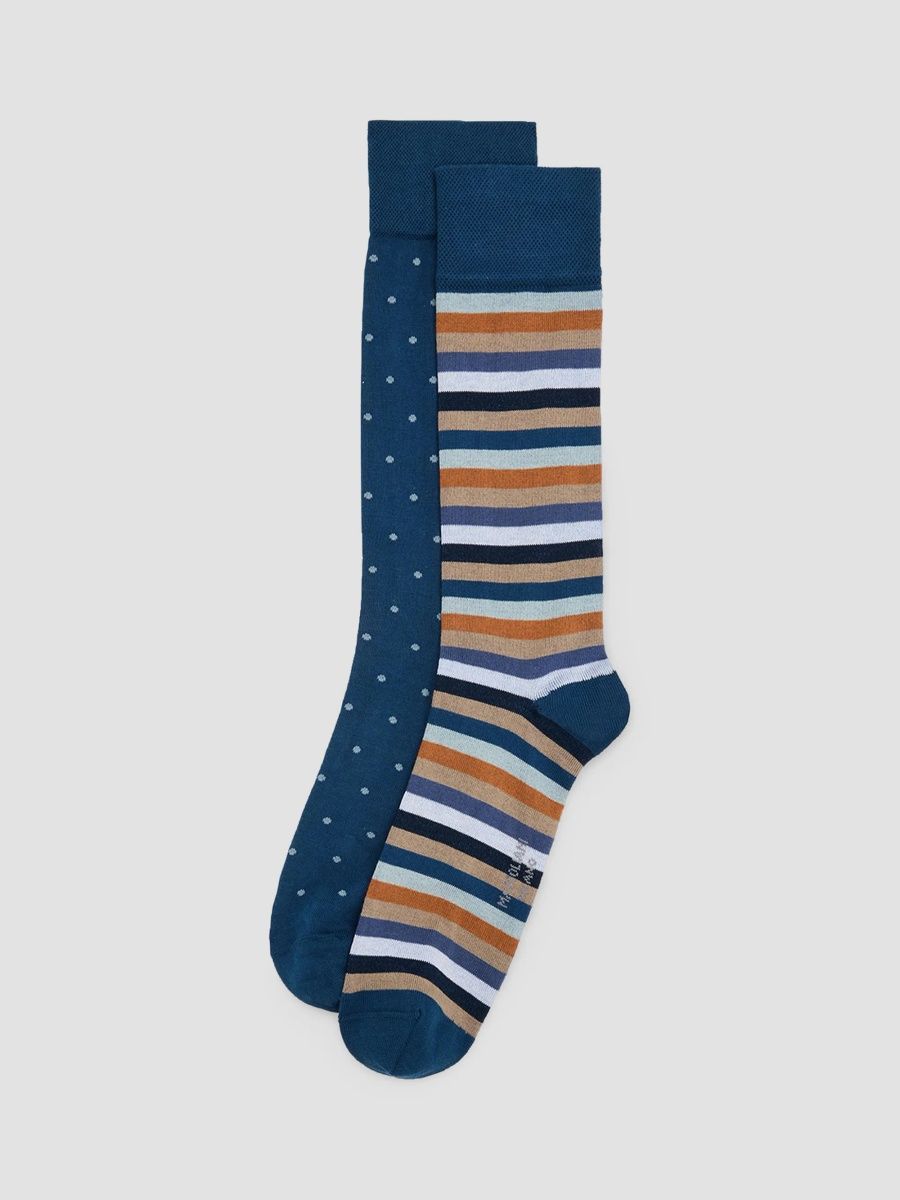 Marcoliani Men's Luxury Jewel Box Cotton-Blend Socks 2-Pack - Blue Mix