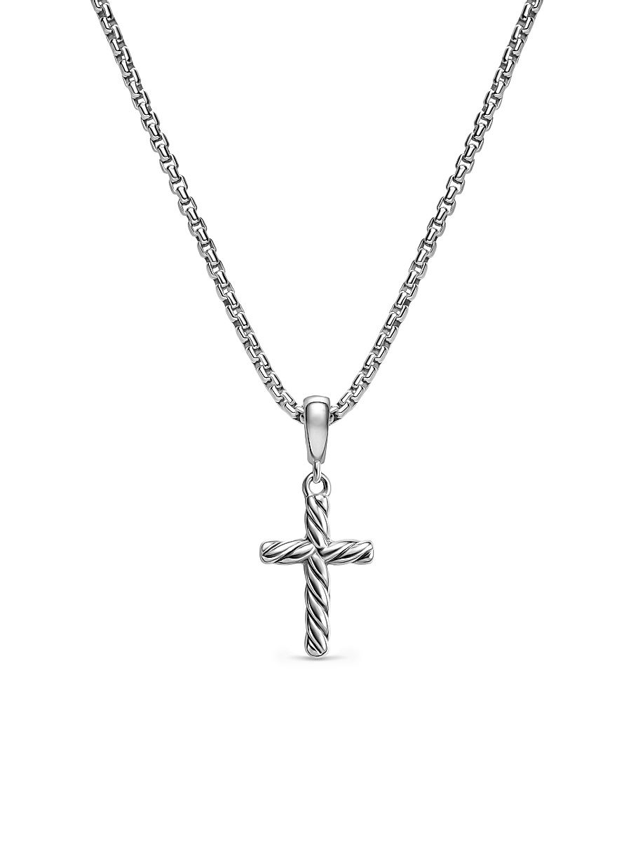 Women's Cable Cross Pendant Necklace in Sterling Silver, 17.5MM - Silver - Size 18