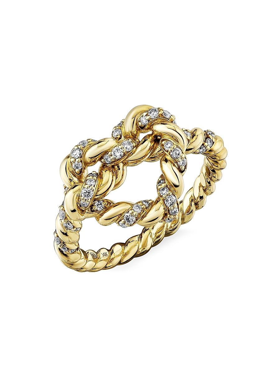 Women's Overboard 14K Yellow Gold & 0.32 TCW Diamond Heart Knot Ring - Yellow Gold - Size 6.5