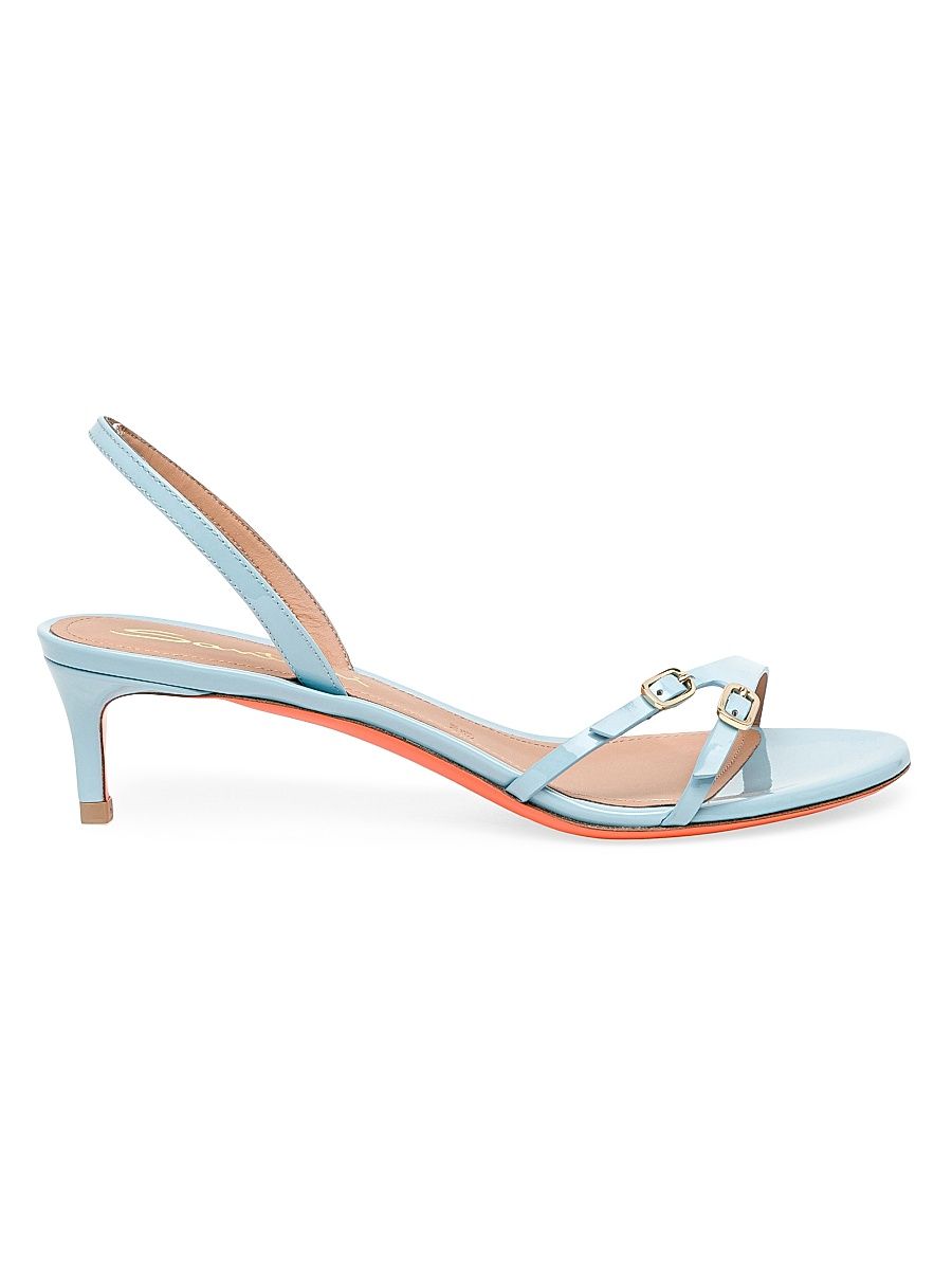 Women's Buckle Patent Leather Sandals - Light Blue - Size 10
