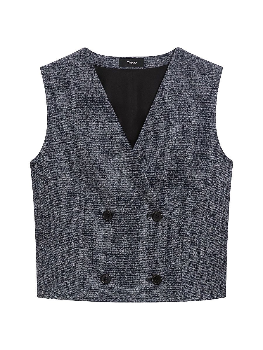 Women's Shrunken Double-Breasted Virgin Wool Vest - Pepper Multi - Size 12