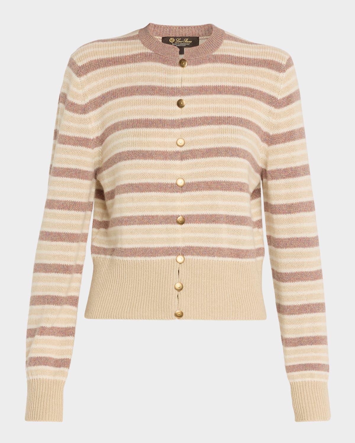 Fobello Striped Cashmere Crewneck Cardigan