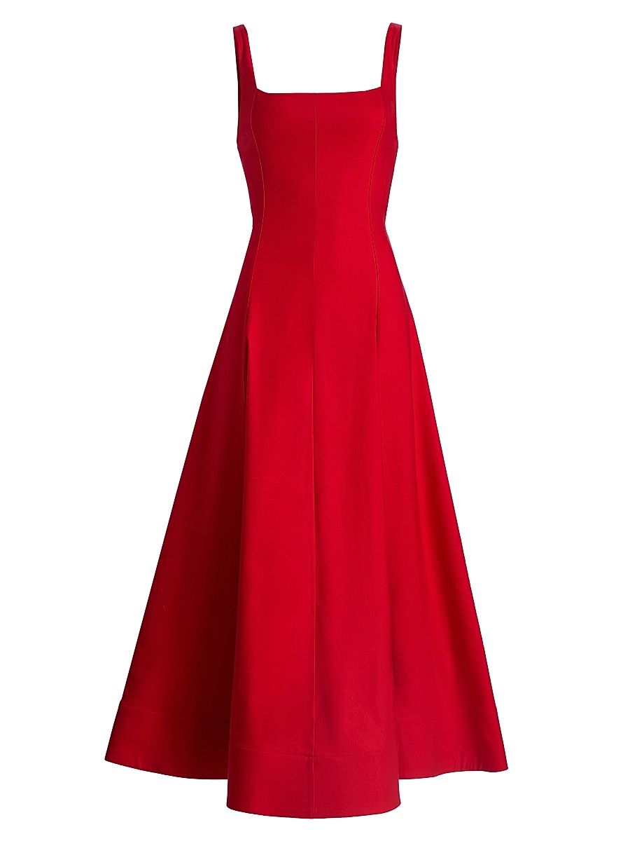 Women's Polly Linen-Blend Tie-Back Midi-Dress - Chili Pepper - Size 14