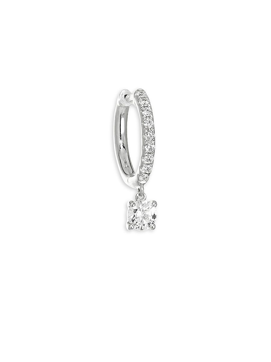 Anita Ko Women's 18K White Gold & Diamond Drop Single Huggie Hoop Earring - White Gold