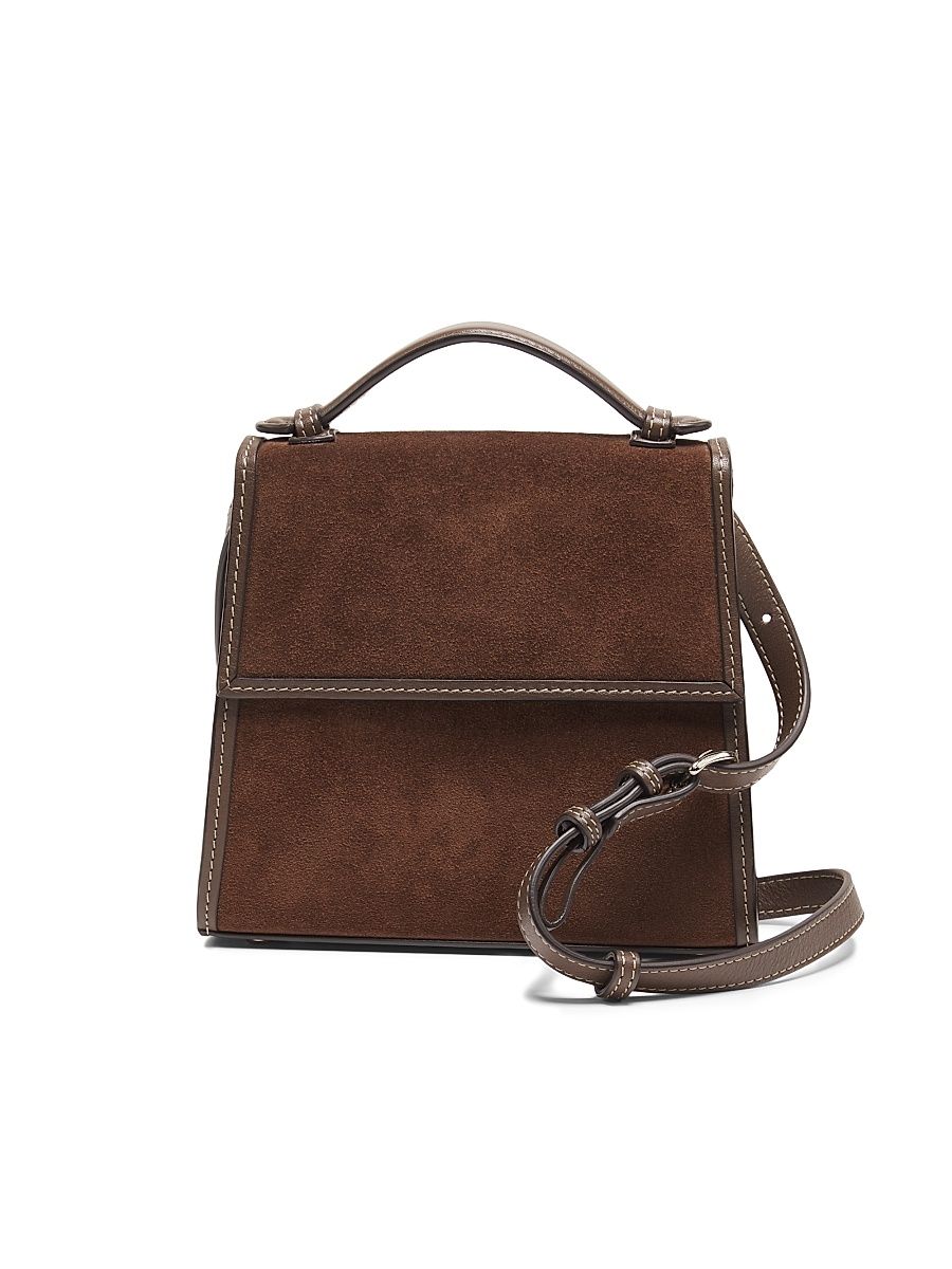 Women's Small Suede Top Handle Bag - Dark Brown