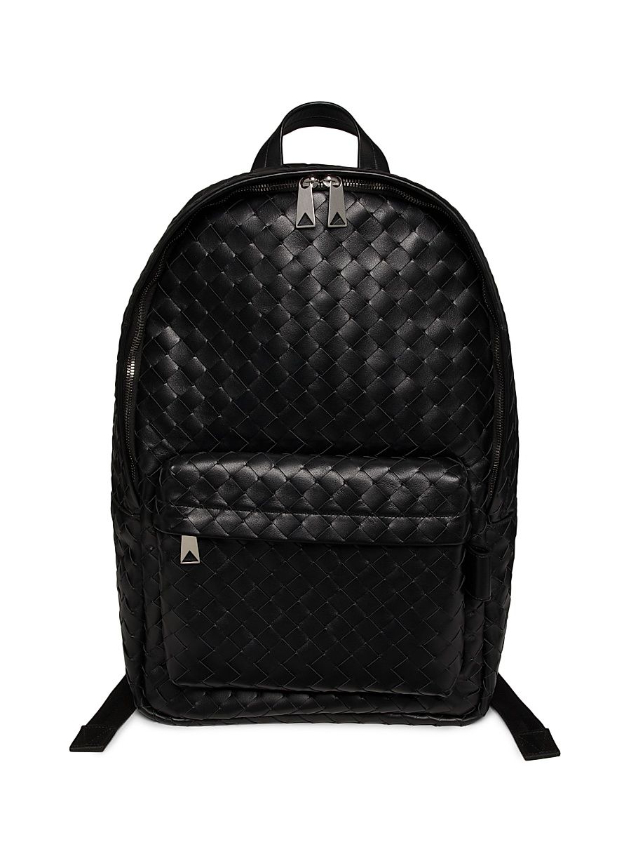 Men's Intrecciato Leather Backpack - Black Silver