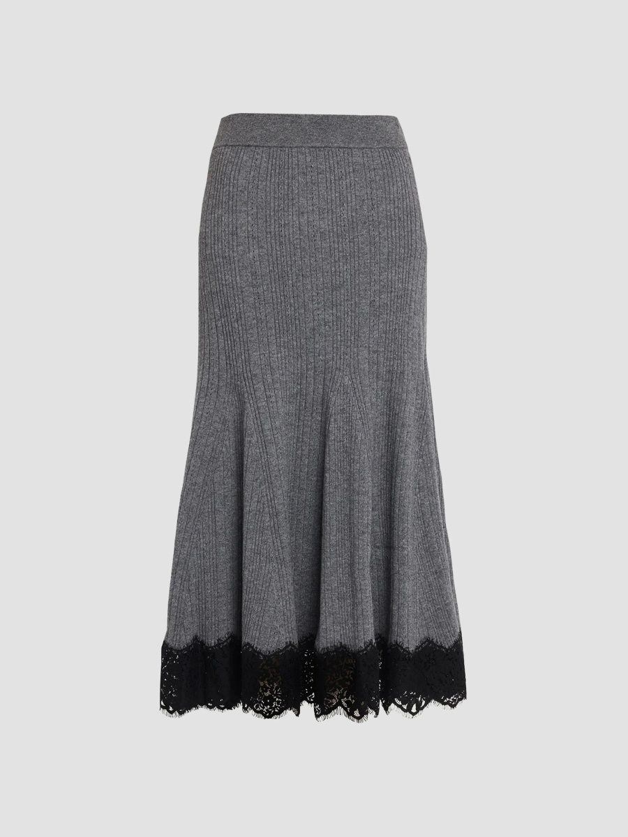 Cara Cara Women's Parisa Lace Wool-Cashmere-Blend Midi Skirt - Grey Heather - Size XS