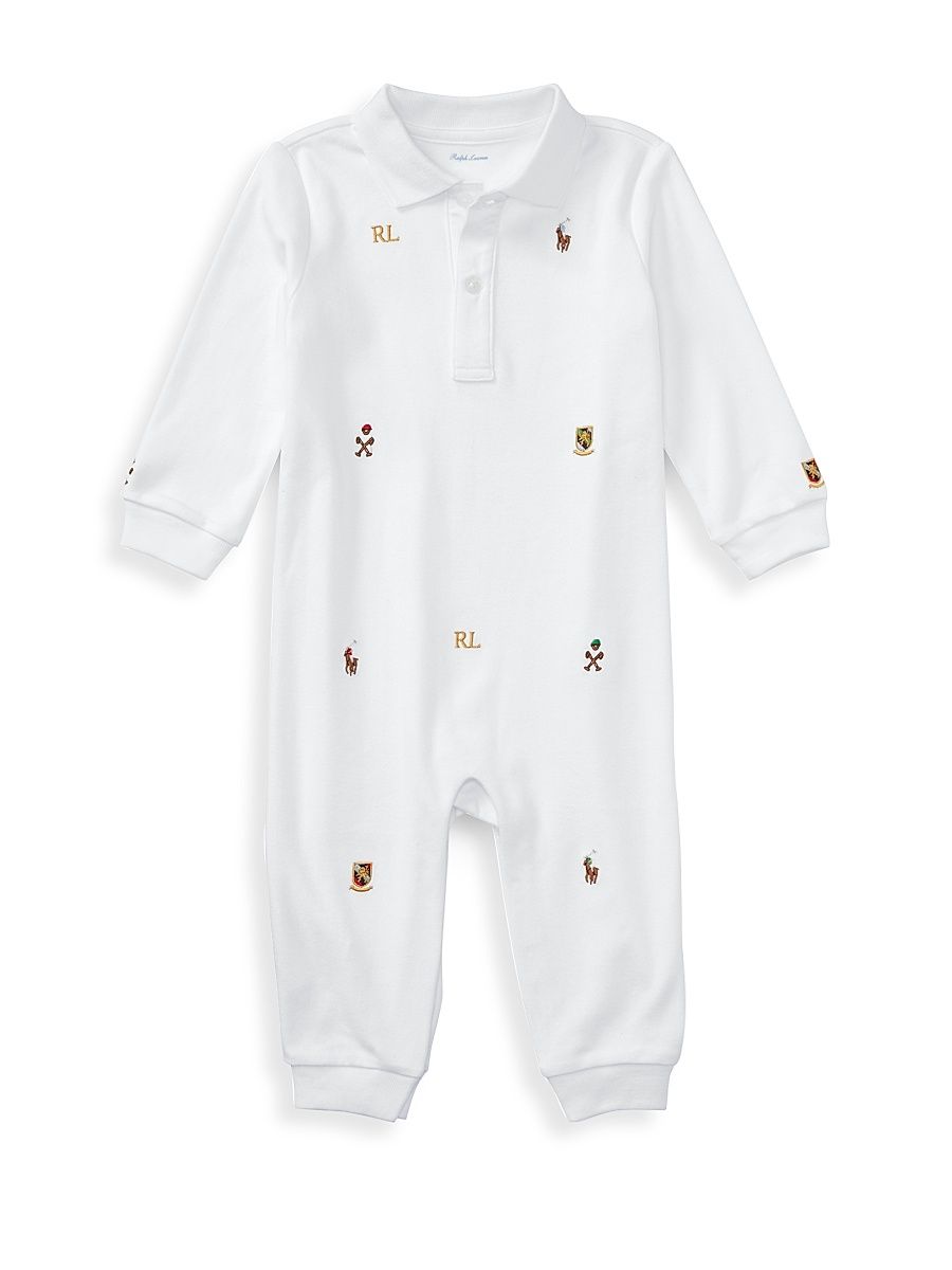 Baby Boy's Embroidered Cotton Coverall - White - Size Newborn