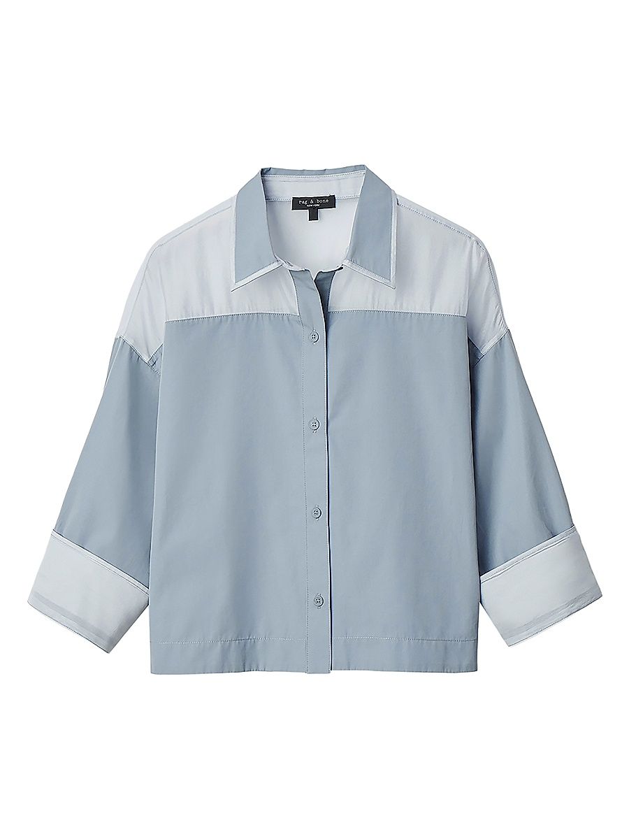 Women's Elly Cotton Button-Front Shirt - Grey - Size XL