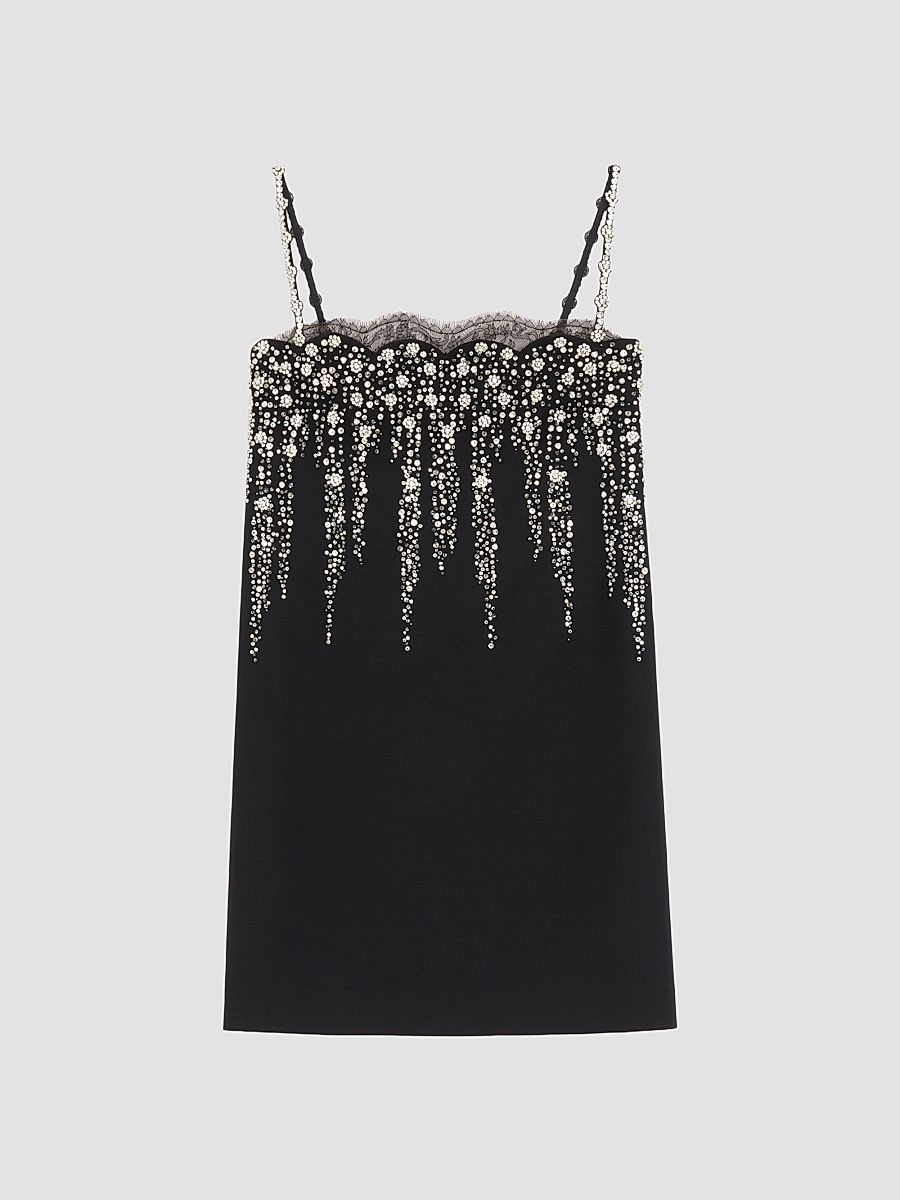 Women's Embroidered Crepe Couture Short Dress - Black - Size 2