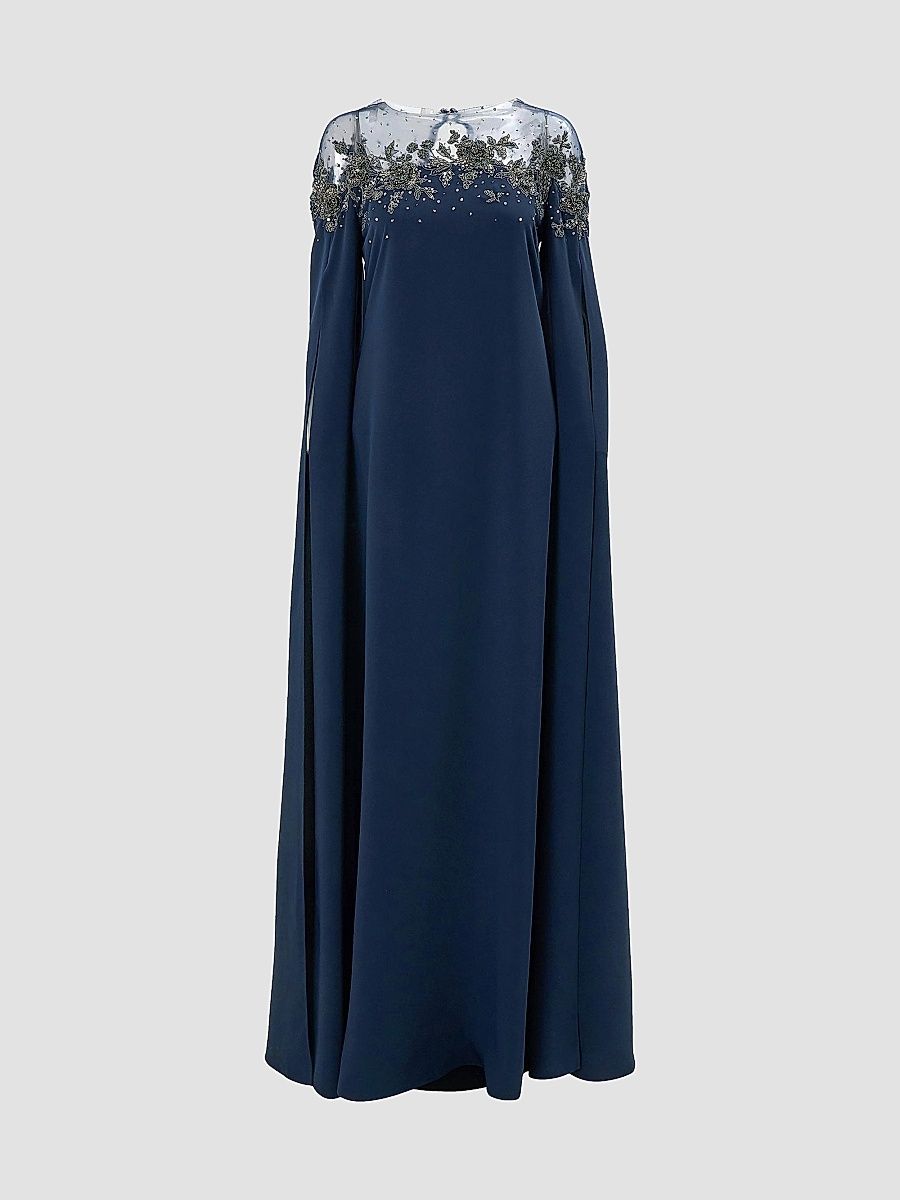Women's Embellished Yoke Caftan Gown - Midnight - Size 2