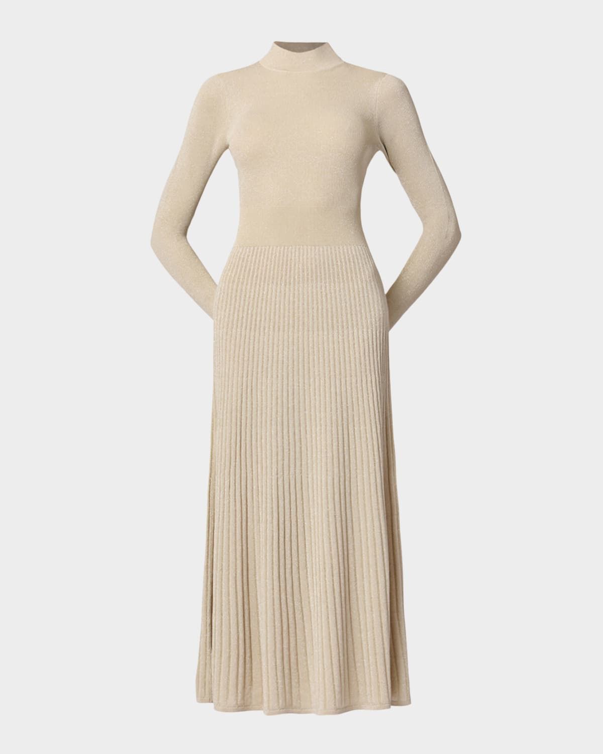 Autumn Mock-Neck Shimmer Knit Midi Dress