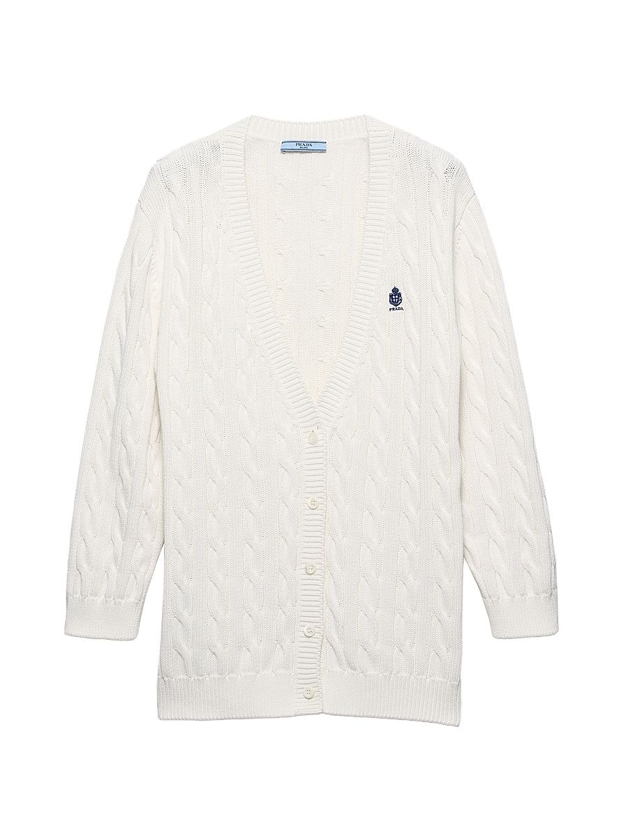 Women's Cable-Knit Cotton Cardigan - White - Size 10