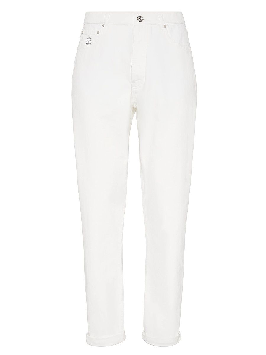 Men's Garment Dyed Iconic Fit Five Pocket Trousers in Slubbed Denim - Snow - Size 48