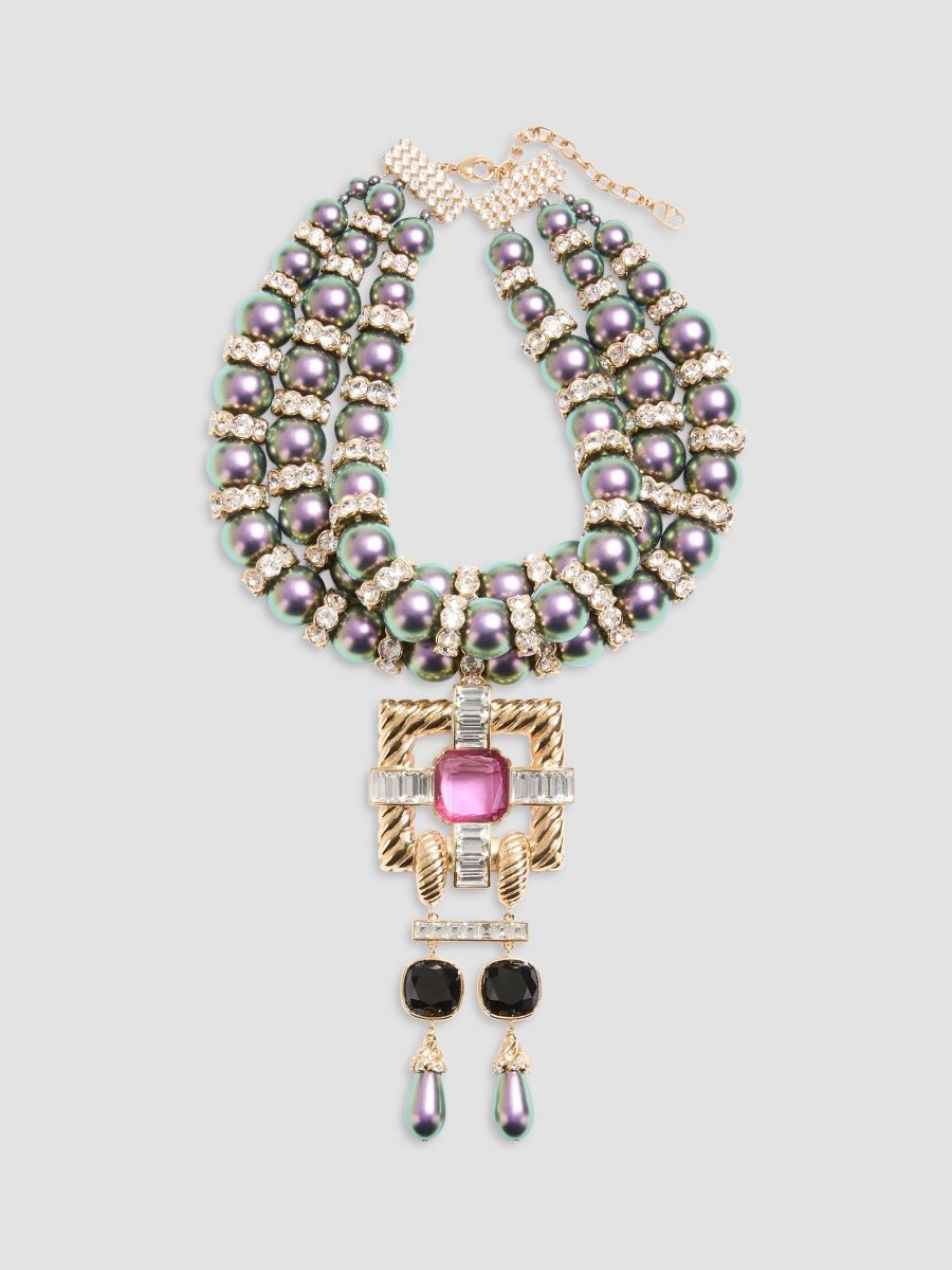 Valentino Women's Hypergoutte Necklace in Metal and Resin with Crystals - Gold Multicolor