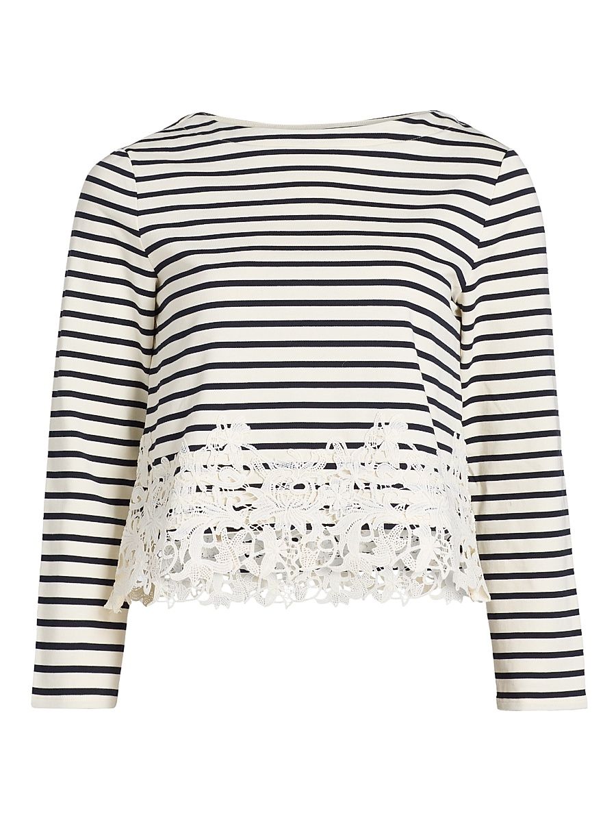 Women's Hovey Striped Lace-Trim Top - Dove Navy Stripe - Size XL