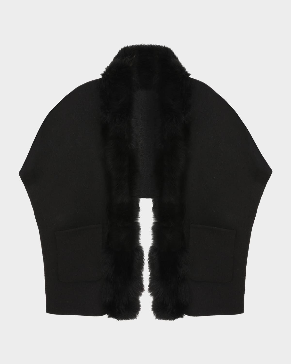 Reversible Cashmere & Wool Shawl with Merinillo Shearling Trim