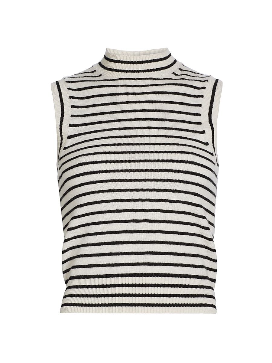 Women's Masha Cashmere Tank Top - Ivory Black Stripe - Size XL