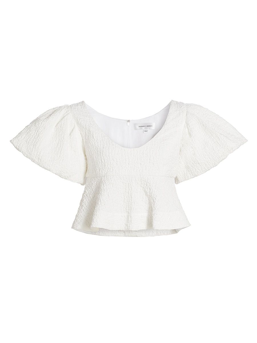 Women's Jorden Ruffled Crop Top - White - Size Large