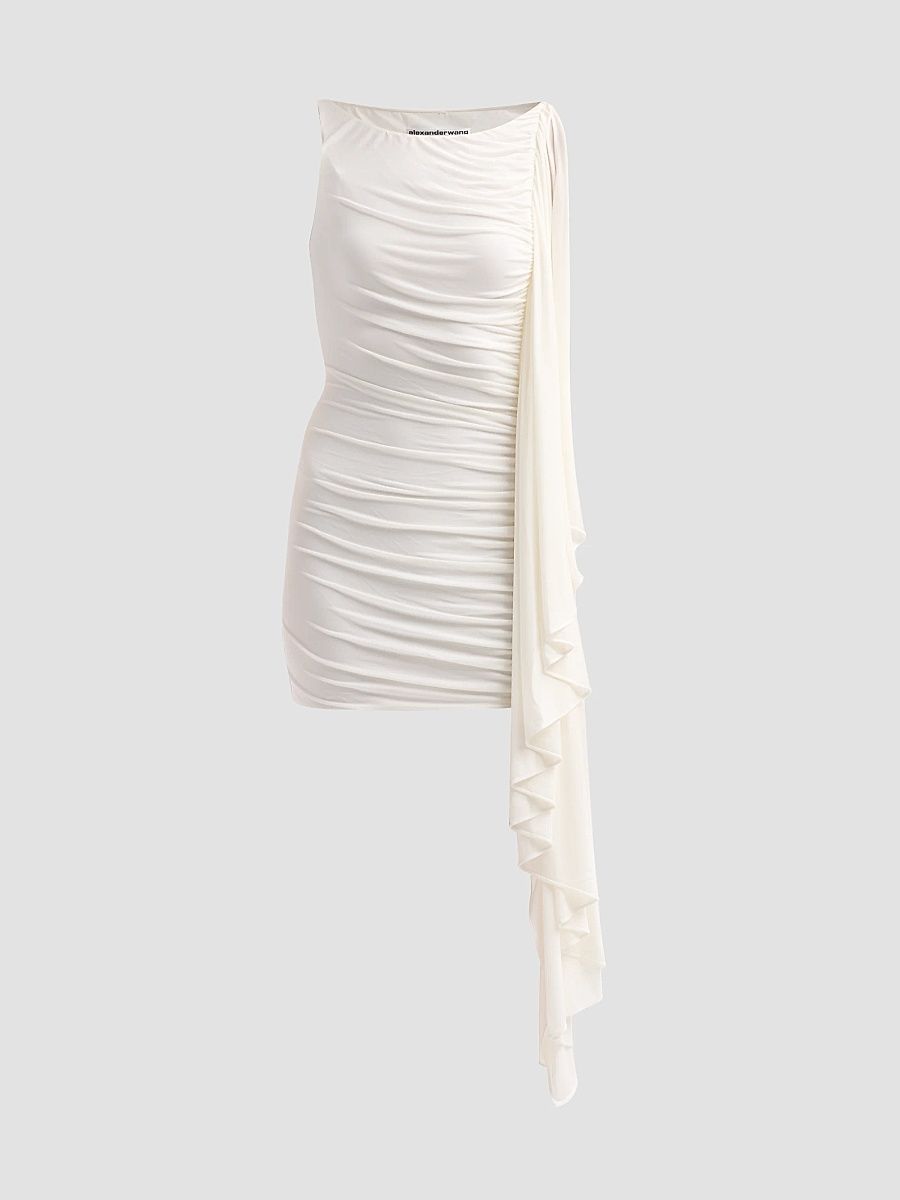 Women's Asymmetric Ruched Mini Dress - Star White - Size Large