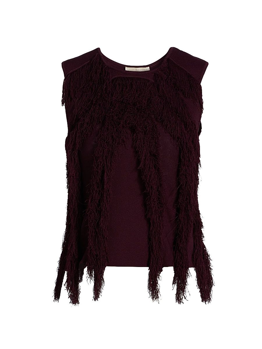 Women's Bonnie Fringed Sleeveless Top - Mahogany - Size Medium