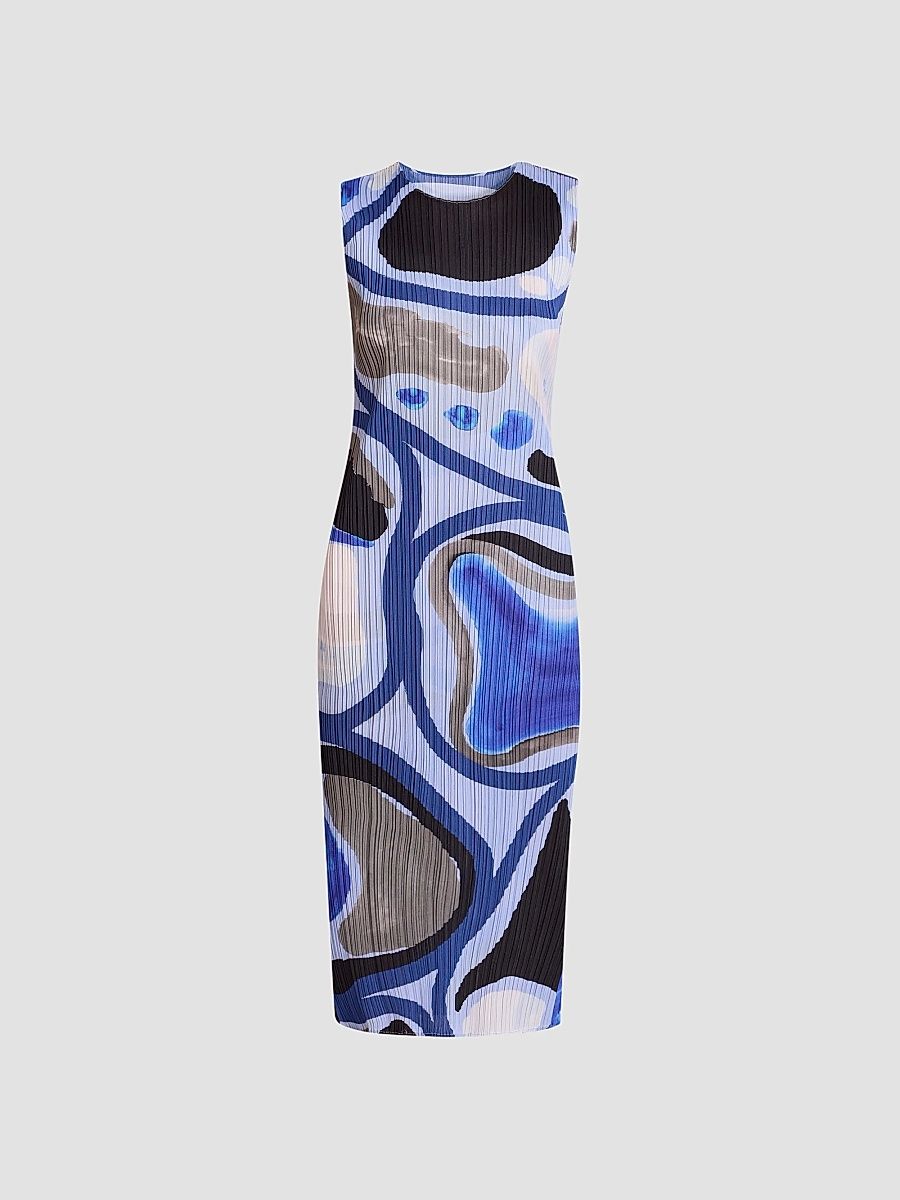 Women's Roll Printed Plissé Dress - Light Blue - Size 3