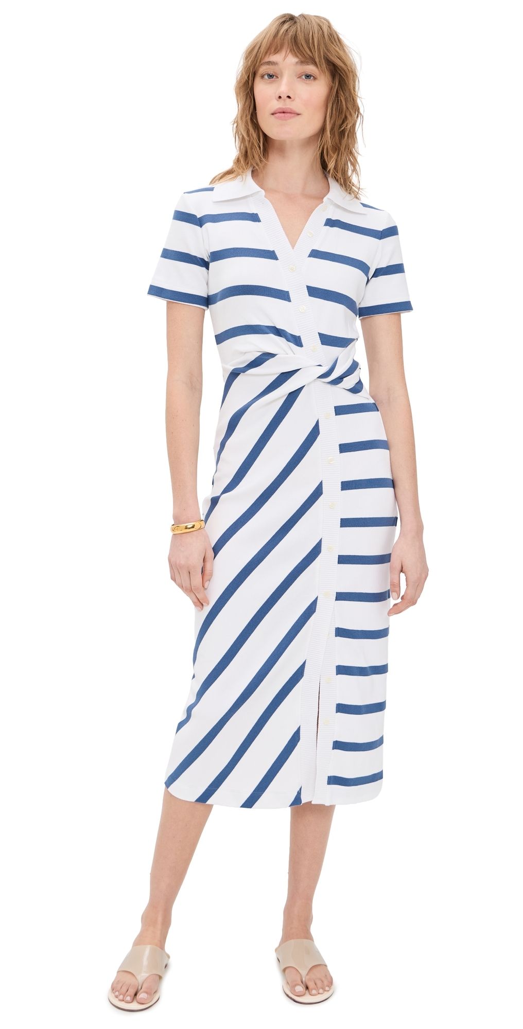 Tanya Taylor Ellicot Dress White/French Blue Wide Stripe XS