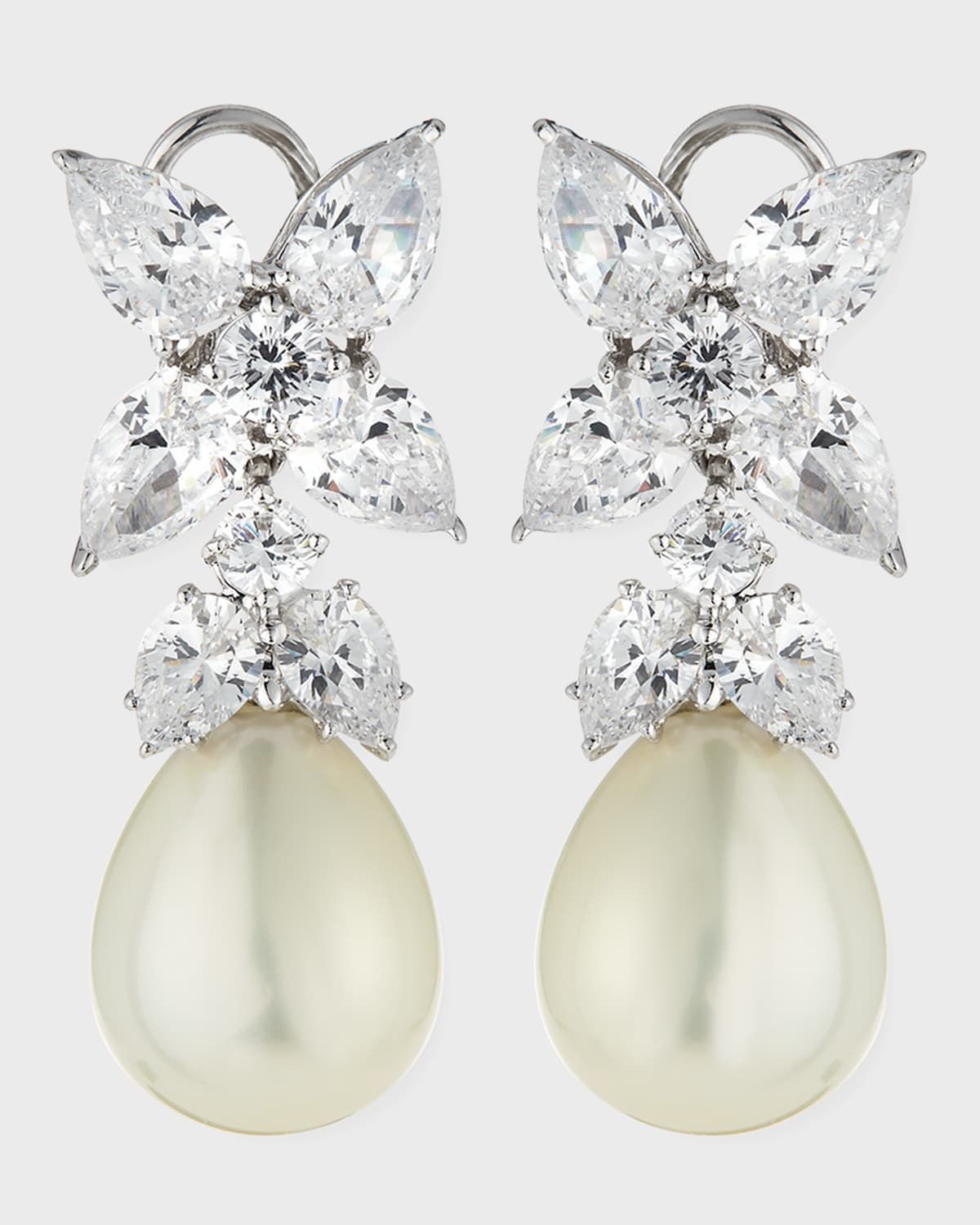 10.0 TCW Flower Top CZ & Simulated Pearly Drop Earrings