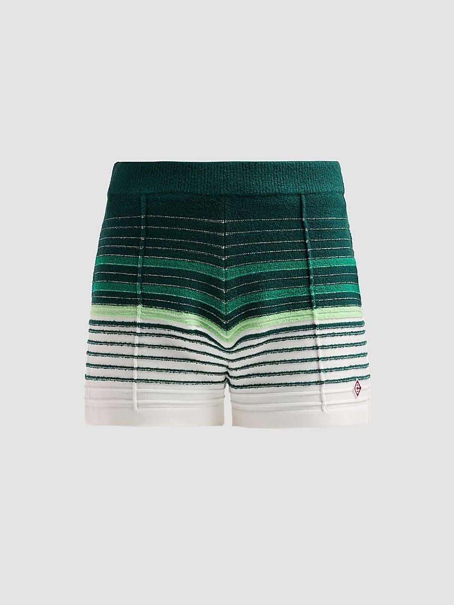 Women's Bouclé Striped Cotton-Blend Shorts - White Green - Size XL