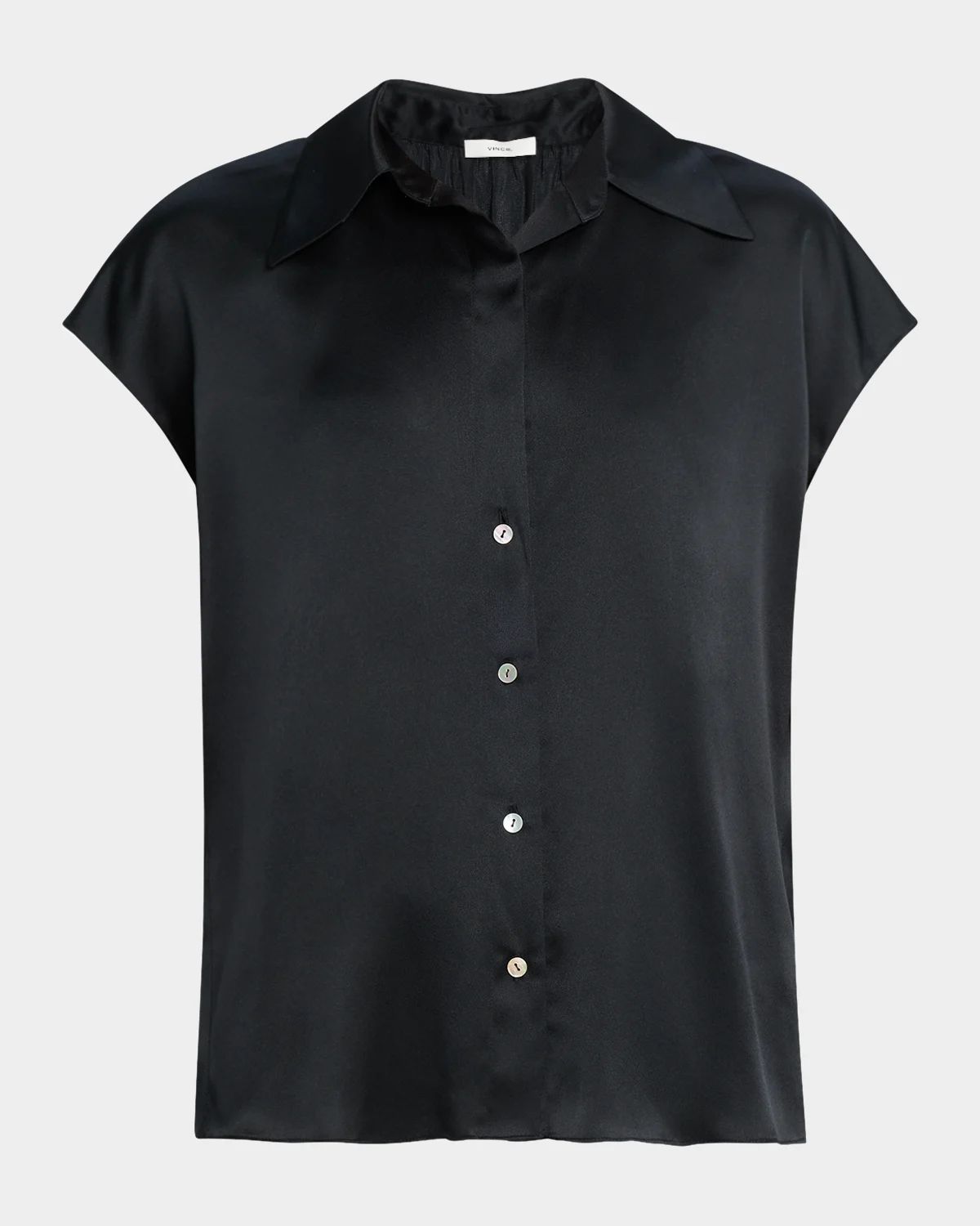 Cap-Sleeve Ruched-Back Silk Blouse