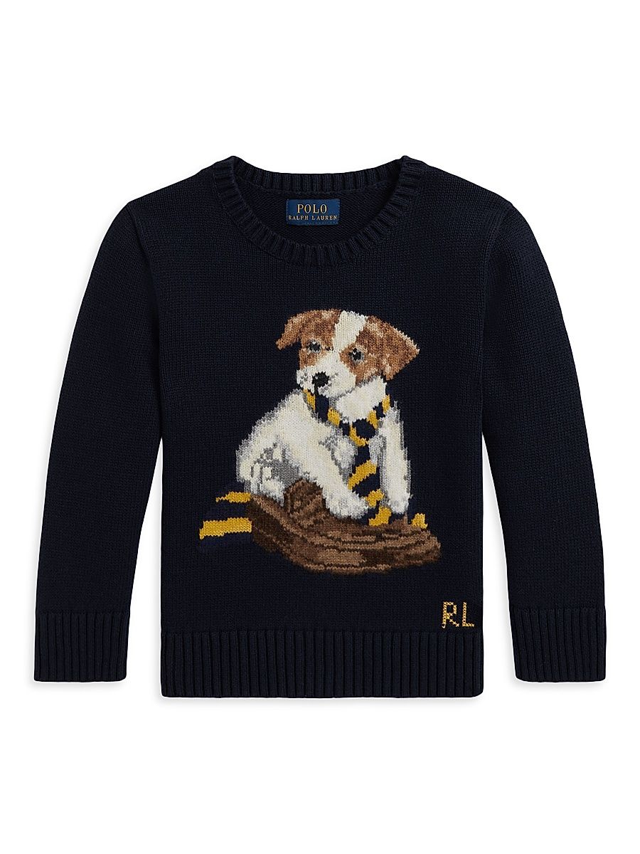 Little Boy's & Boy's Dog Intarsia Crewneck Sweater - Navy - Size 3