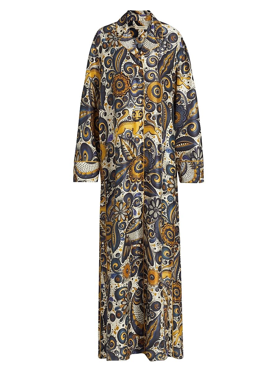 Women's Jose De Jesus Alvarez Printed Silk Maxi Dress - Blue Ochre Multi - Size Medium