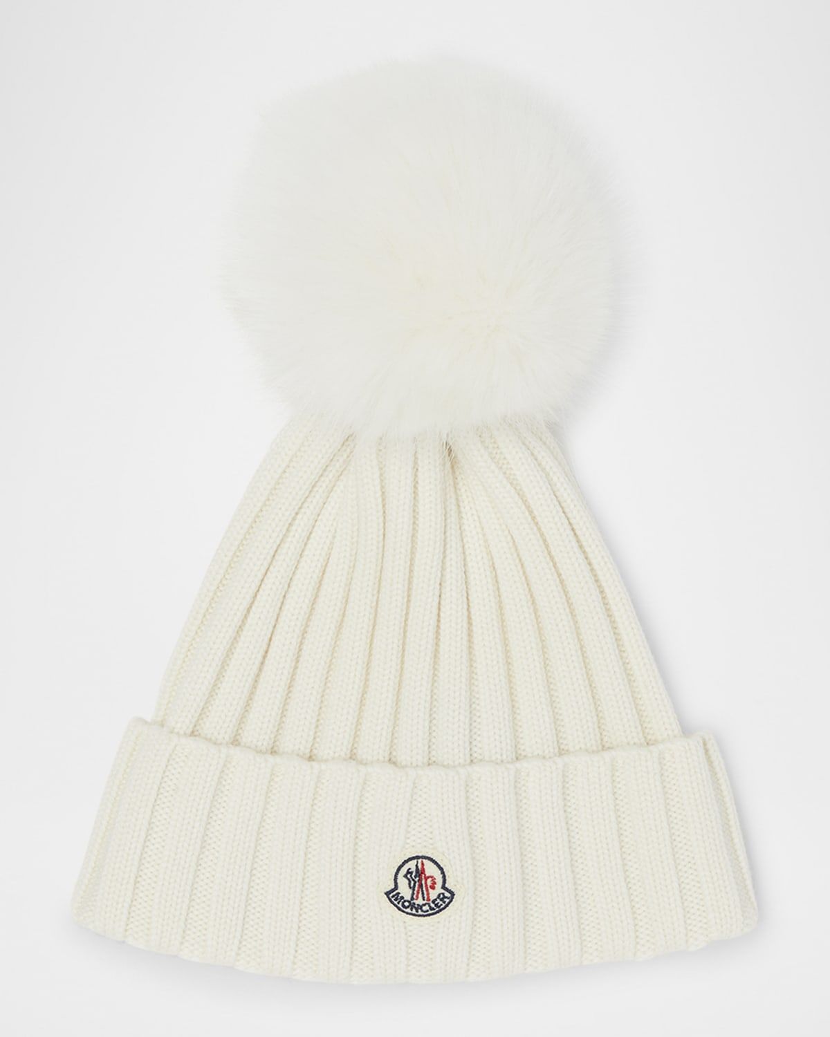 Ribbed Logo Beanie with Faux Fur Pom
