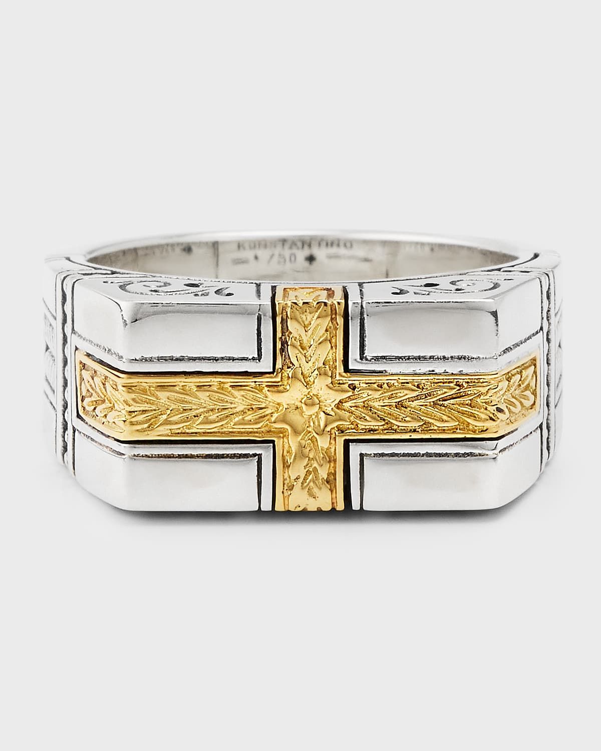 Men & apos;s Sterling Silver and 18K Yellow Gold Laurel Cross Ring