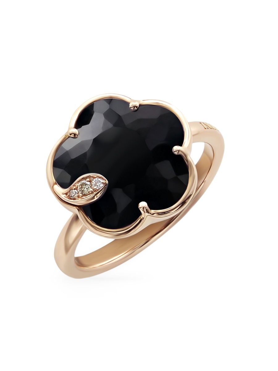 Pasquale Bruni Women's Petit Joli 18K Rose Gold, Black Onyx, & Diamond Flower Ring - Onyx - Size 6.25