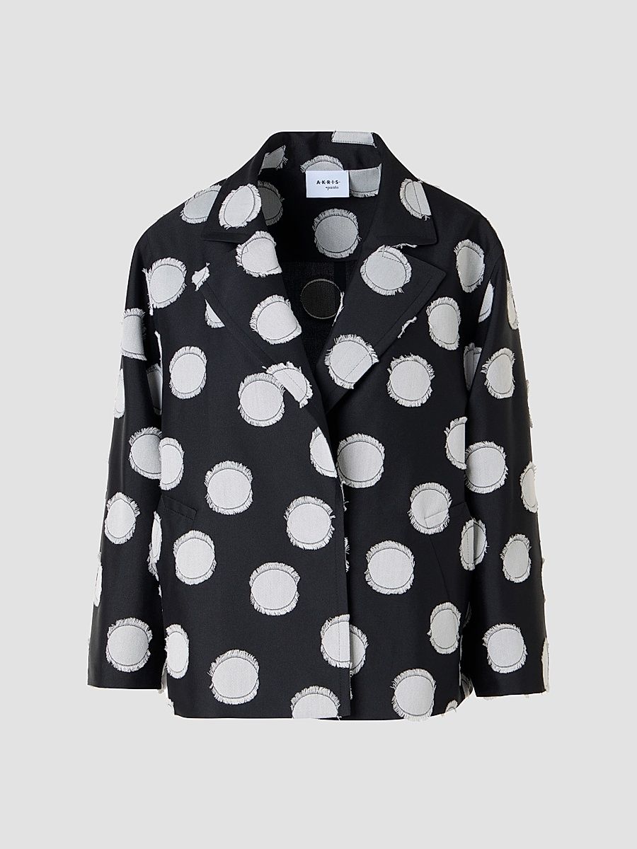 Women's Fringed Polka Dot Jacquard Coat - Black Cream - Size 16