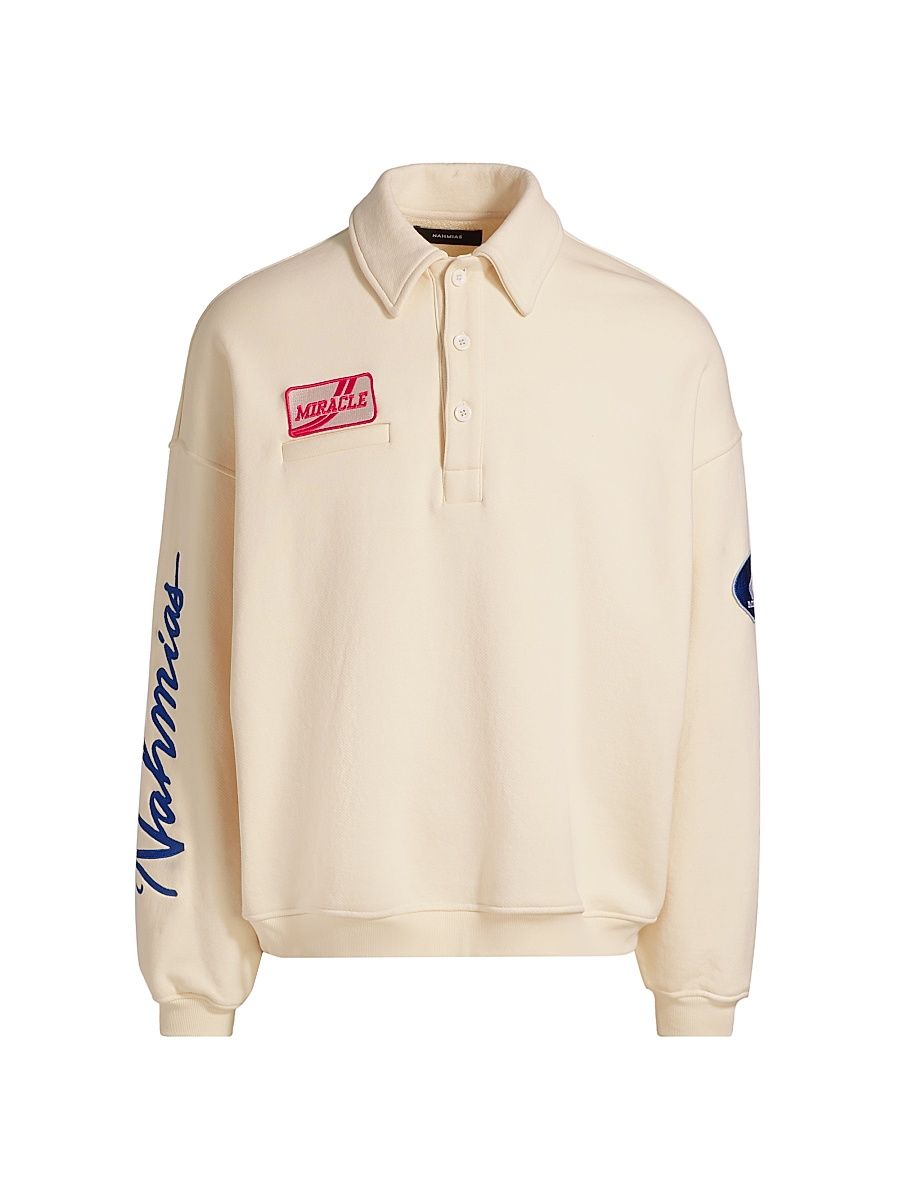 Men's Embroidered Cotton Polo Shirt - Egg White - Size XL