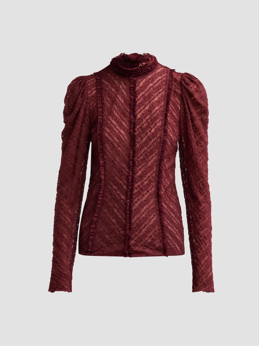 Women's Sabrina Ruffled Lace Top - Black Cherry - Size XL