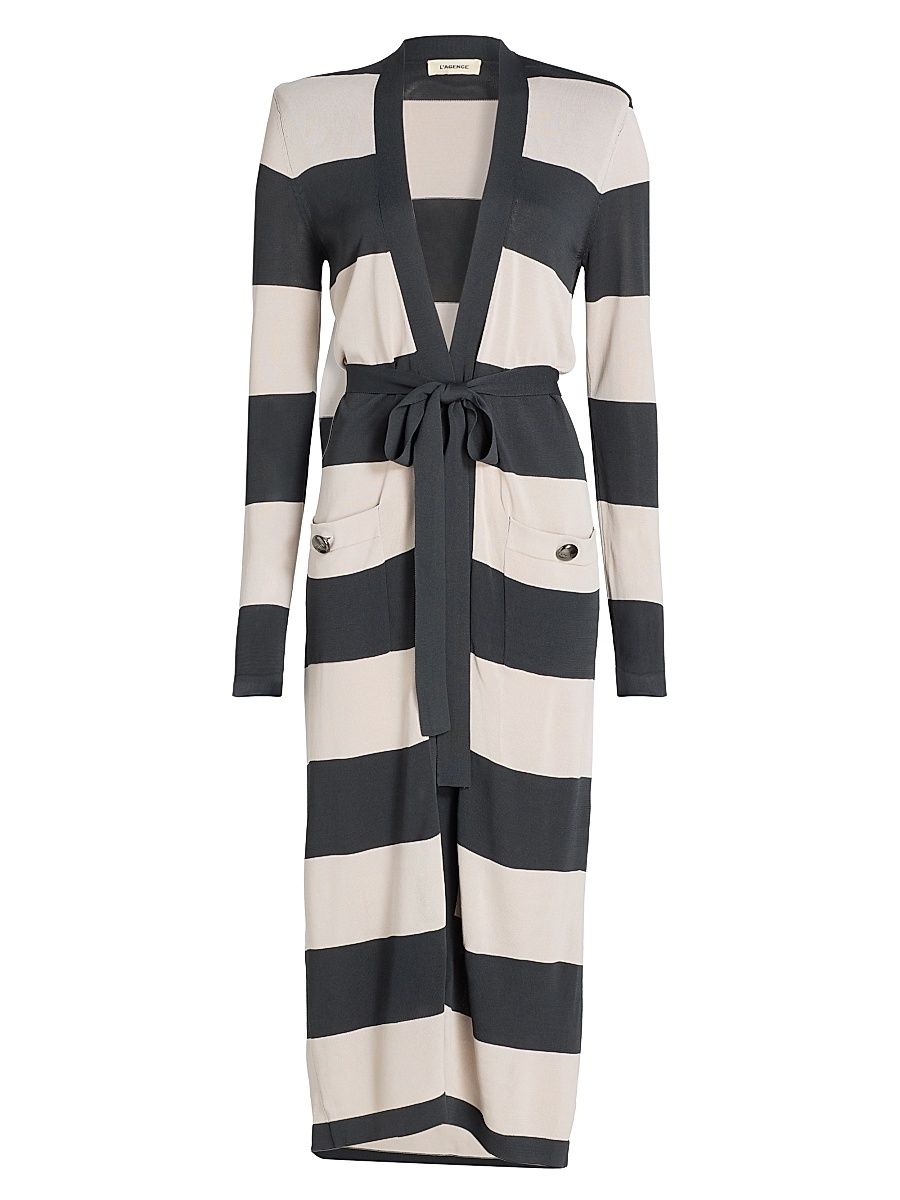 Women's Berlin Striped Tie-Waist Duster Cardigan - Dark Slate Light Grey Stripe - Size XL