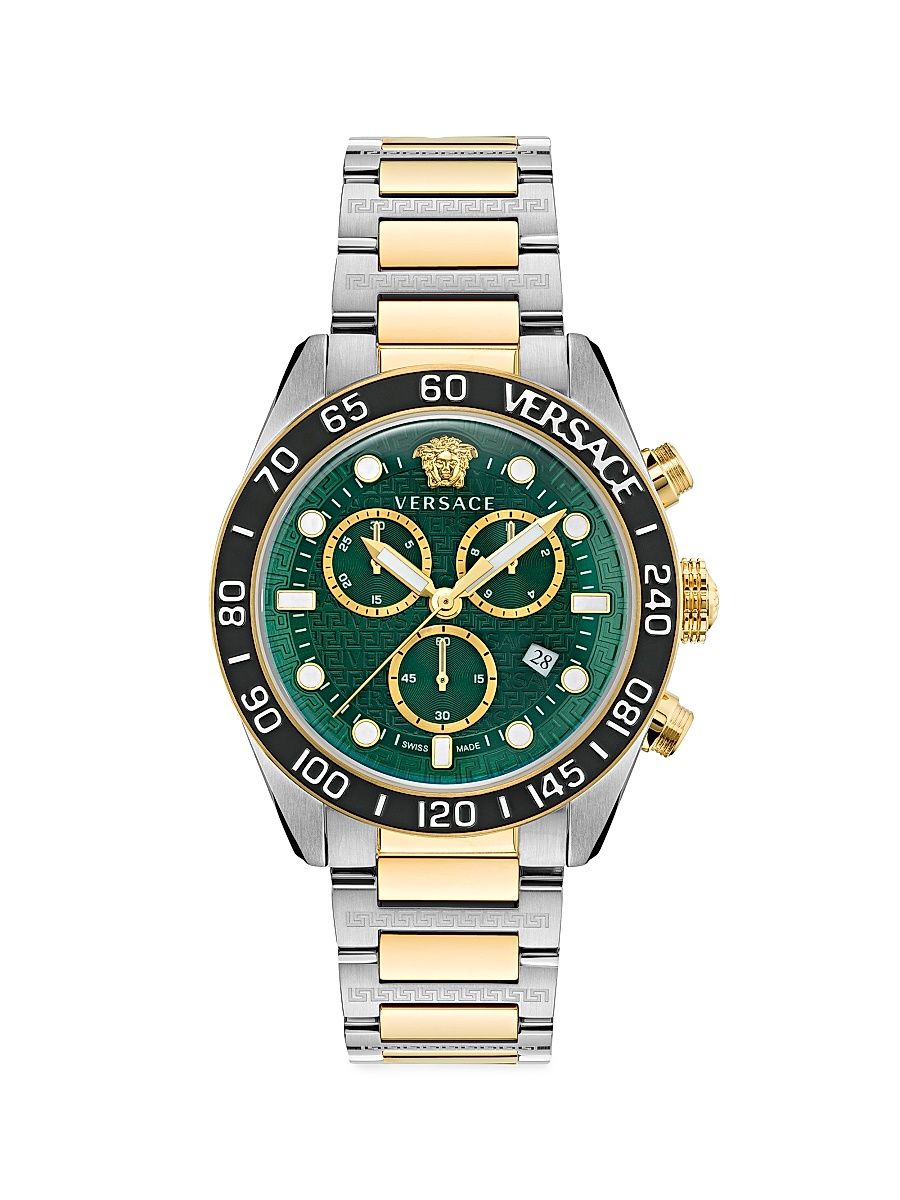 Men's Greca Dome Chrono Two-Tone Stainless Steel Watch - Two Tone Green