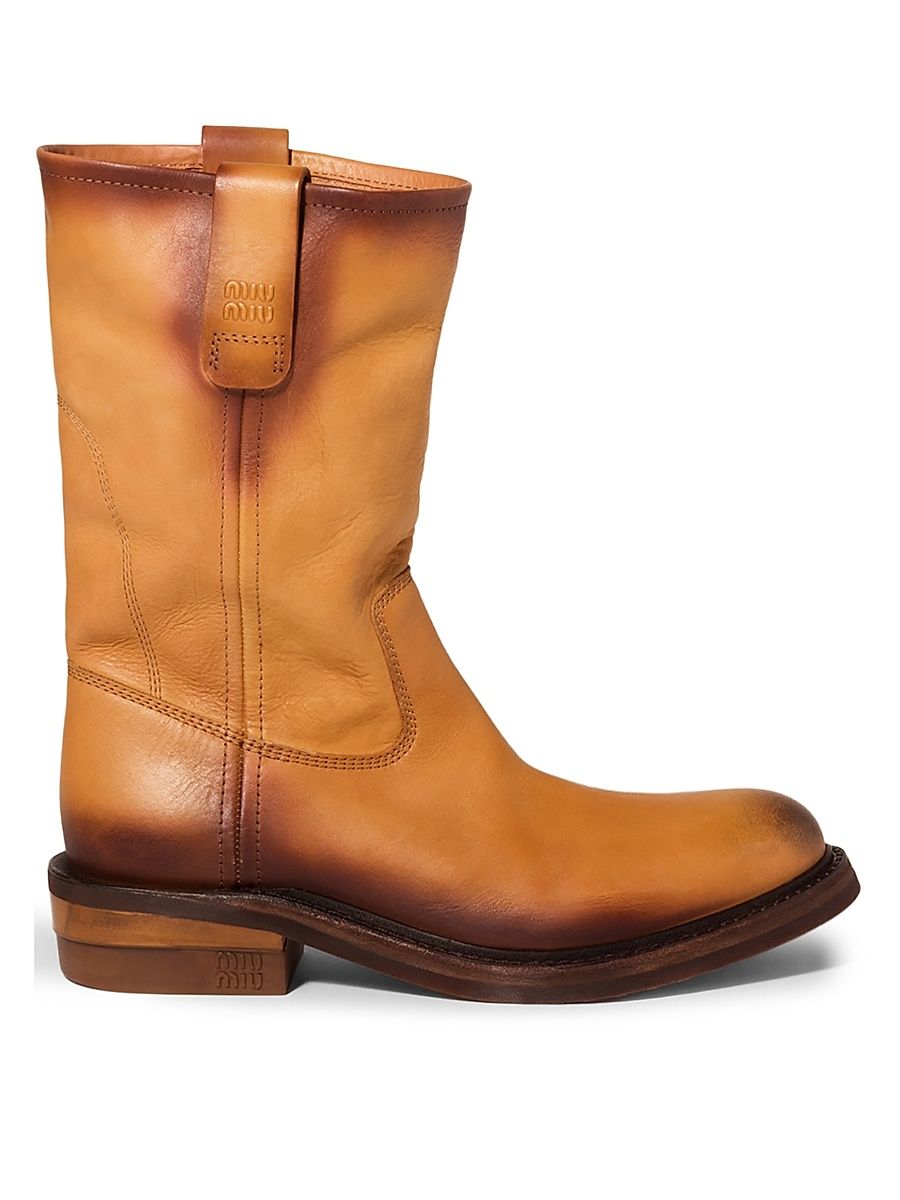 Women's Calf Leather Booties - Brown - Size 11