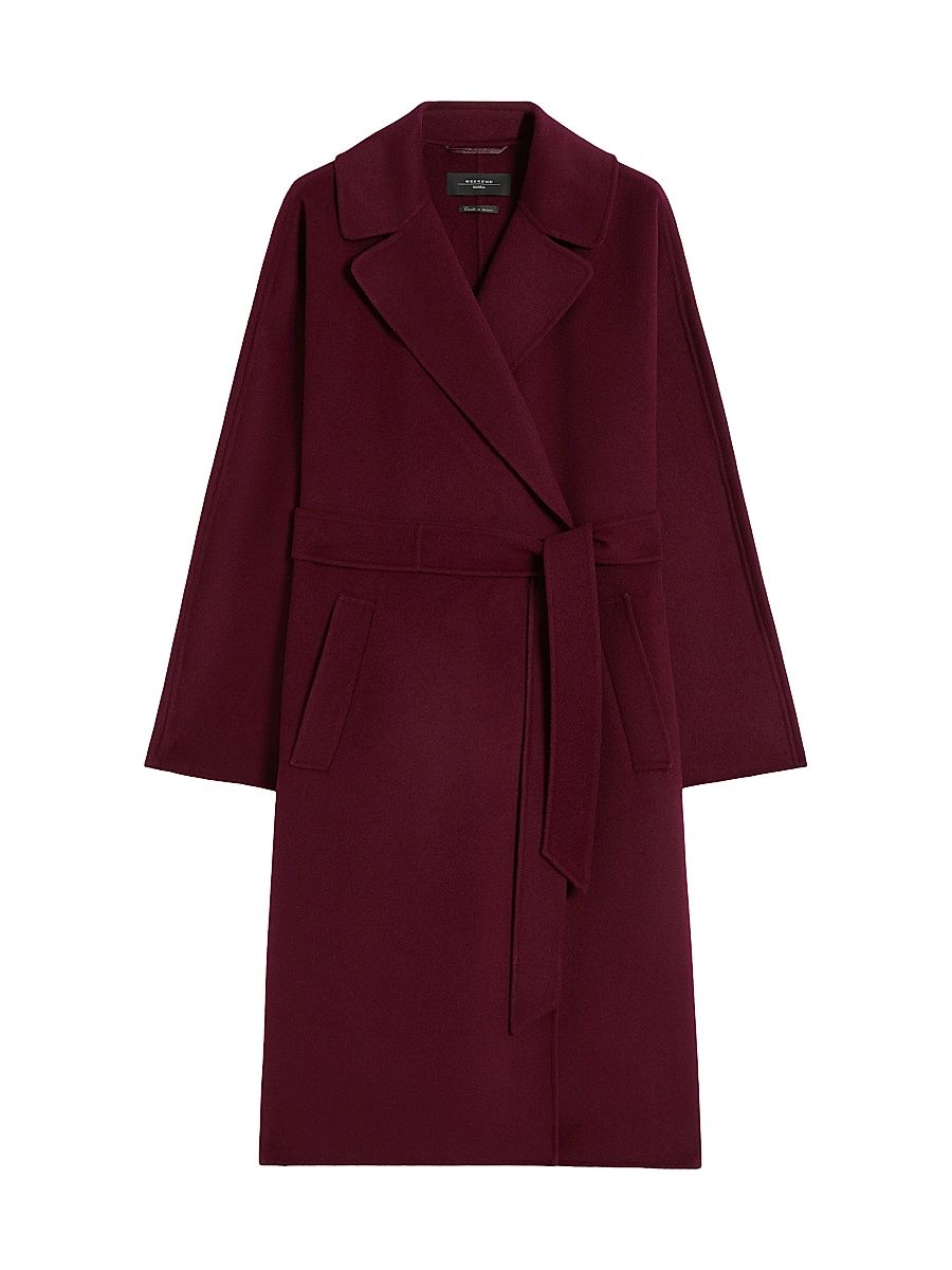 Women's Double Faced Wool Blend Robe Coat - Bordeaux - Size 0