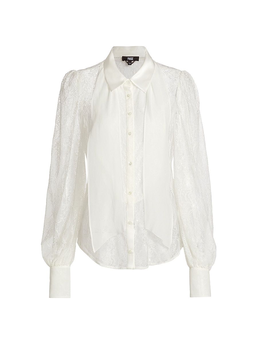 Women's Mindel Lace Tieneck Blouse - Blanc De Blanc - Size Large