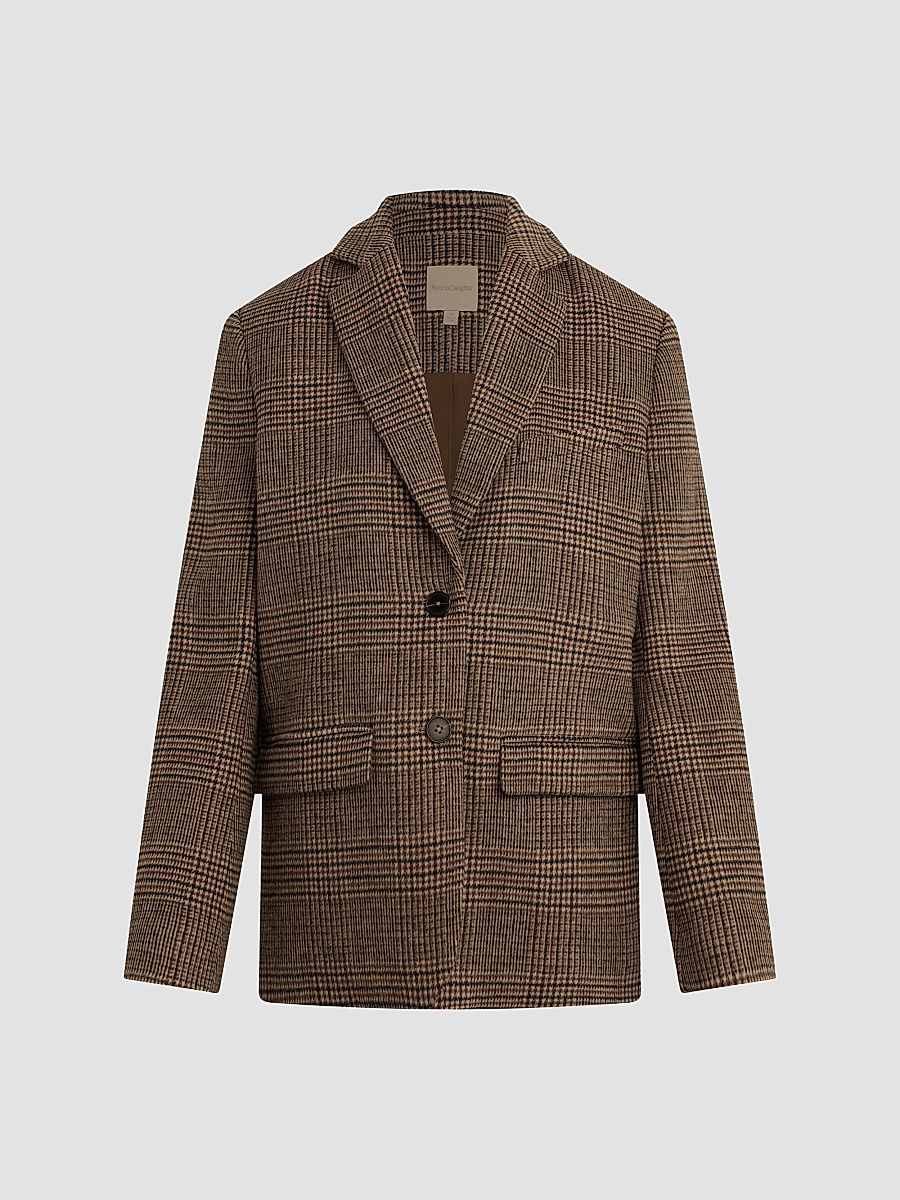 Women's The Dean Plaid Notch Lapel Blazer - Brown Glen Plaid - Size XS