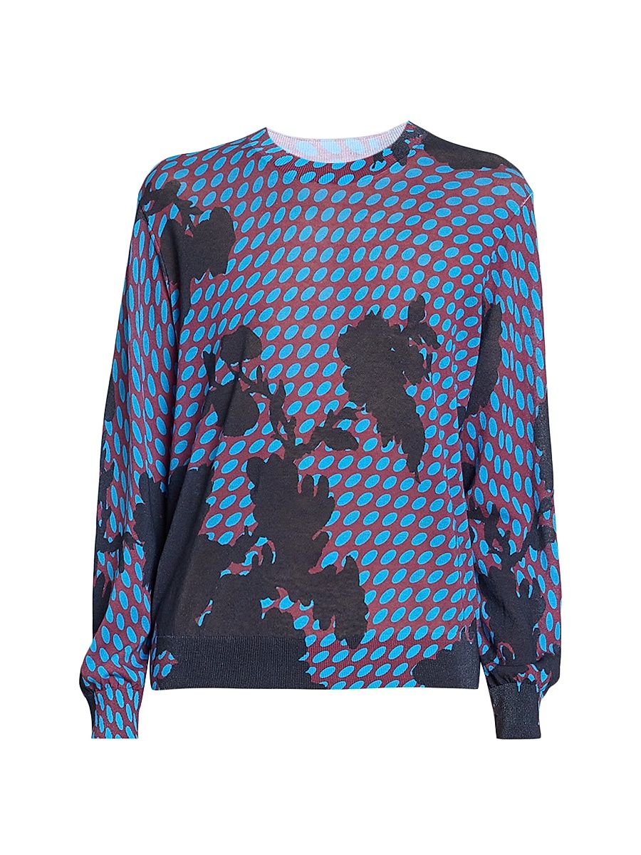 Women's Token Floral Cotton-Blend Crewneck Sweater - Burgundy - Size Medium