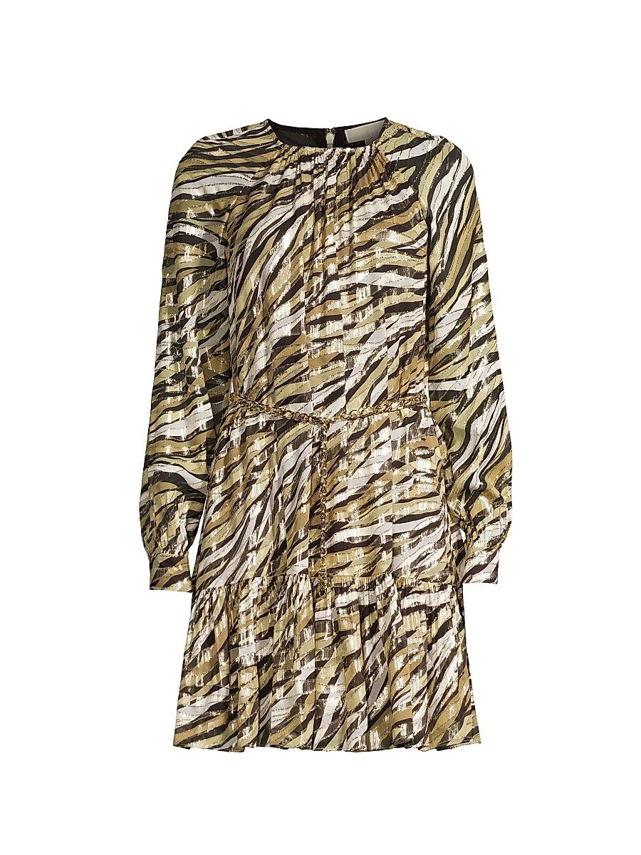 Women's Metallic Tiger Stripe Minidress - Khaki - Size XL