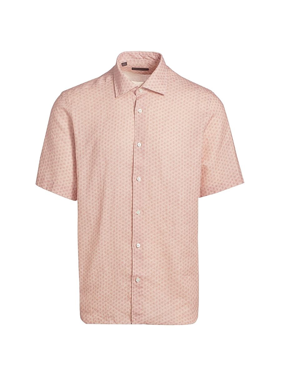 Men's Geometric Dot Linen Shirt - Pink - Size Large